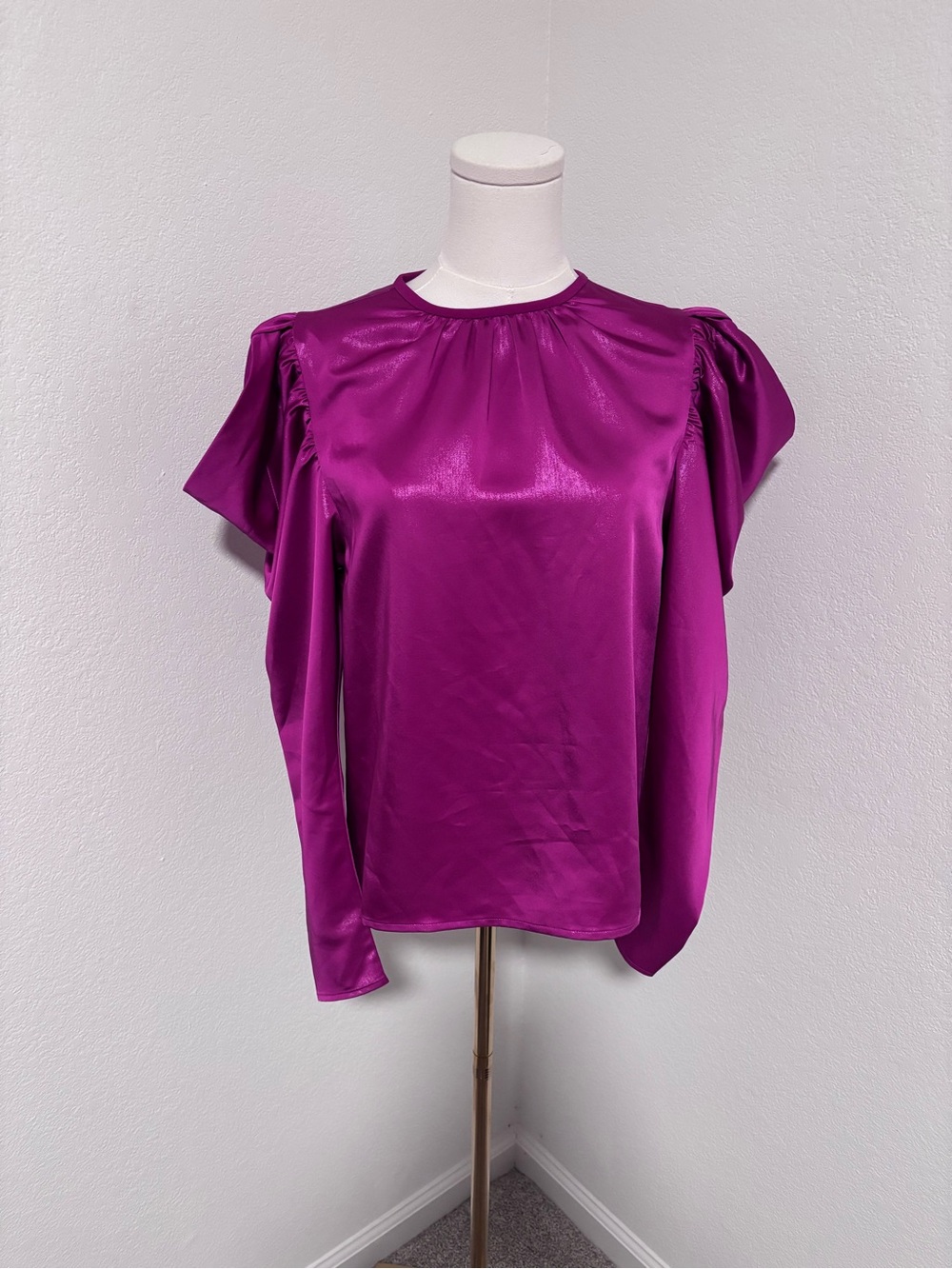 Tanya Taylor Astrid Draped Puff Sleeve Top Magenta Size XS NWT